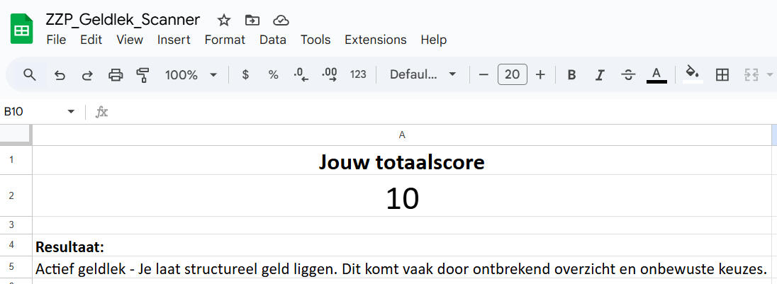 2. De score | Op basis van je antwoorden wordt duidelijk waar de grootste geldlekken zitten.